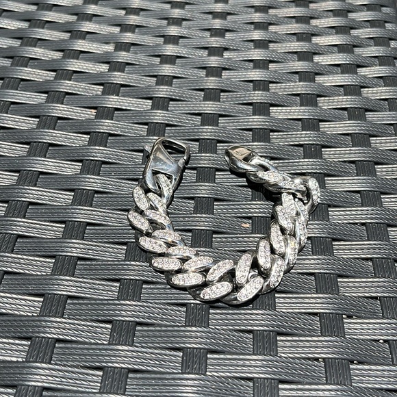 Stainless steel chunky bracelet with bling 8 inches - Picture 1 of 8
